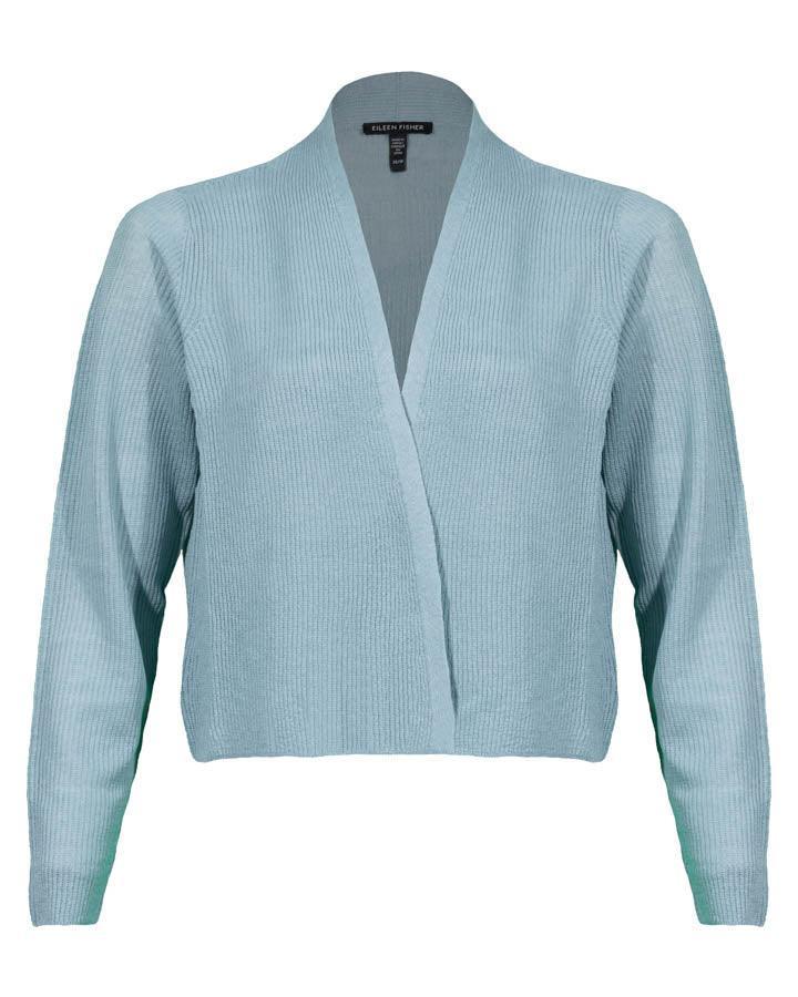 Eileen Fisher Organic Linen Cotton Airy Tuck Cropped Cardigan BLU S