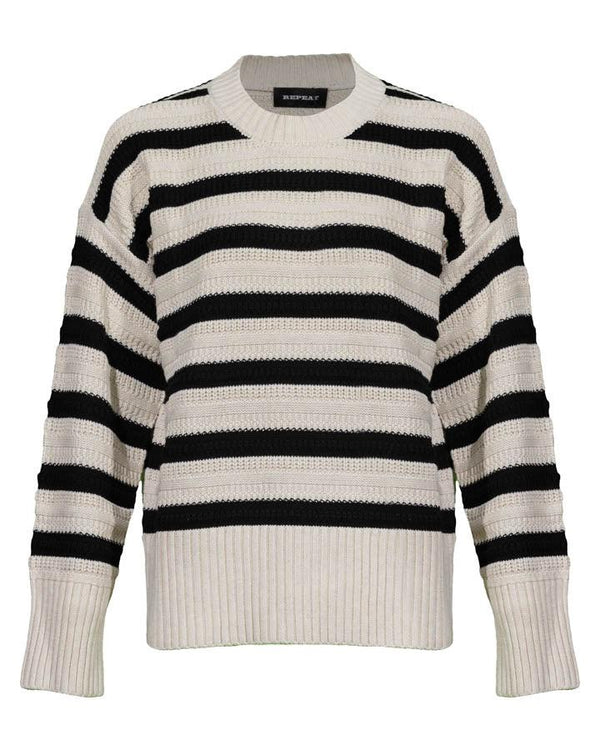 Repeat Ivory Black Stripe Sweater