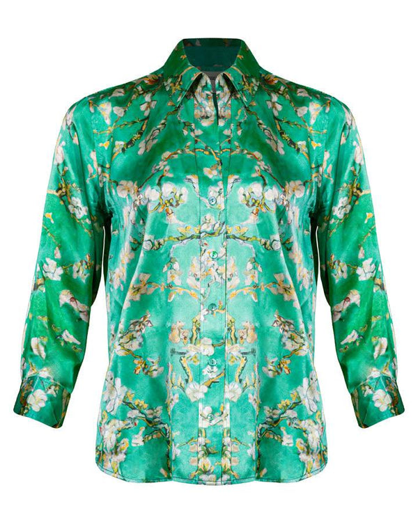 L'Agence Dani Teal Cherry Blossom Blouse