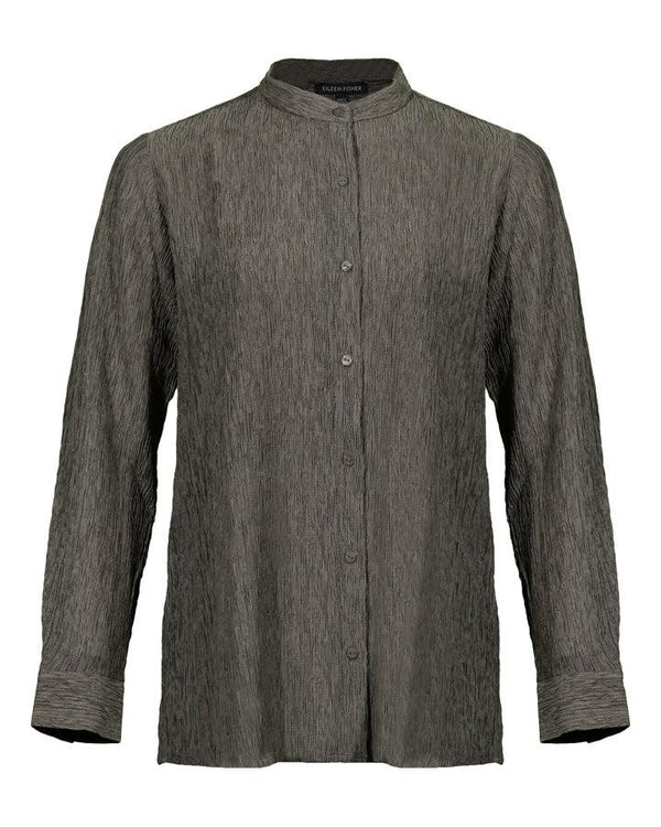 Eileen Fisher Mandarin Collar Plisse Long Shirt