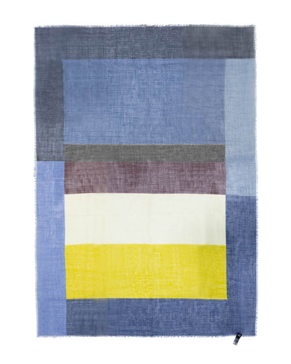 Cinzia Rocca Blue Wool Geometric Pattern Scarf