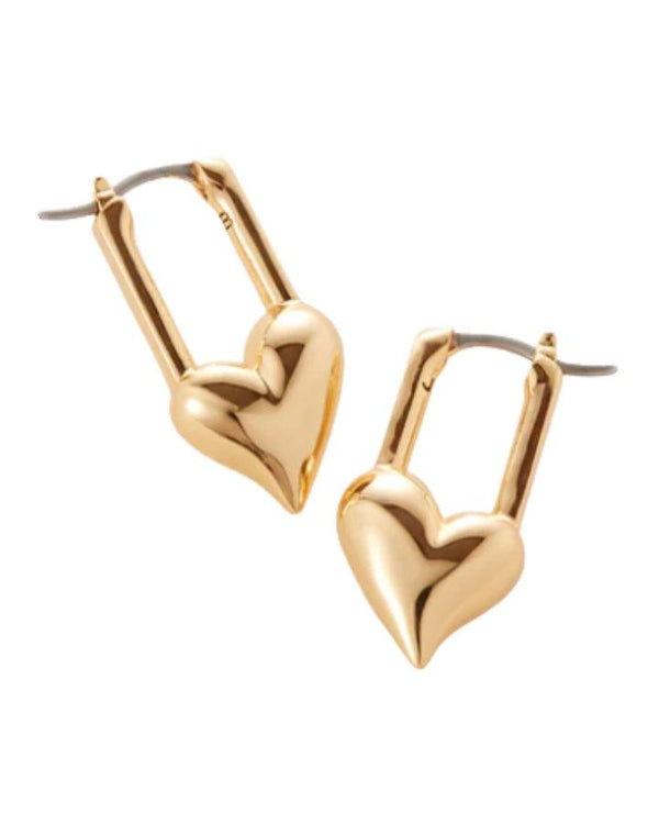 Jenny Bird Gold Padlock Heart Huggie Earrings