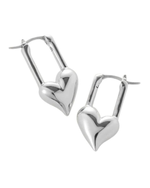 Jenny Bird Silver Padlock Heart Huggie Earrings