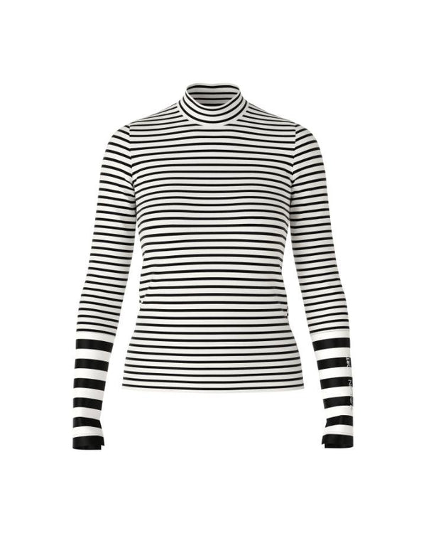 Marc Cain Cotton Stripe Funnel Neck Pullover