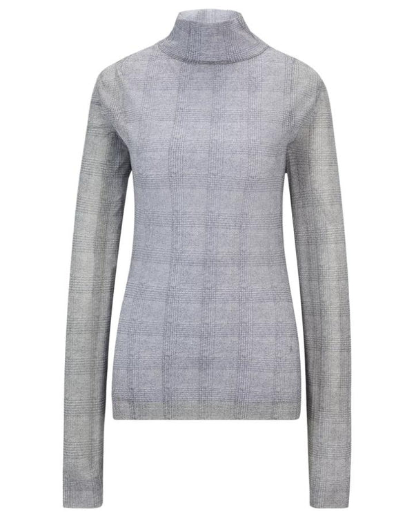 Hugo Boss Emata Plaid Tulle Turtleneck