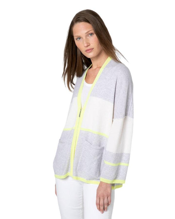 Kinross Cashmere Color Block Zip Cardigan