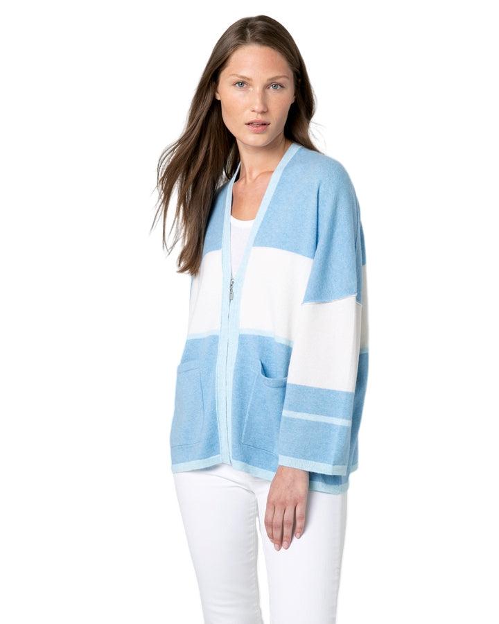 Kinross Cashmere Color Block Zip Cardigan