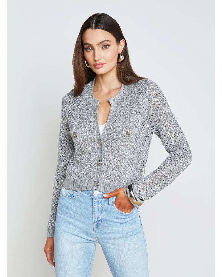 L'Agence Blanca Sequin Crop Cardigan