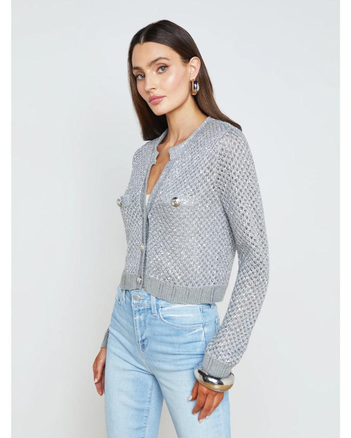 L'Agence Blanca Sequin Crop Cardigan