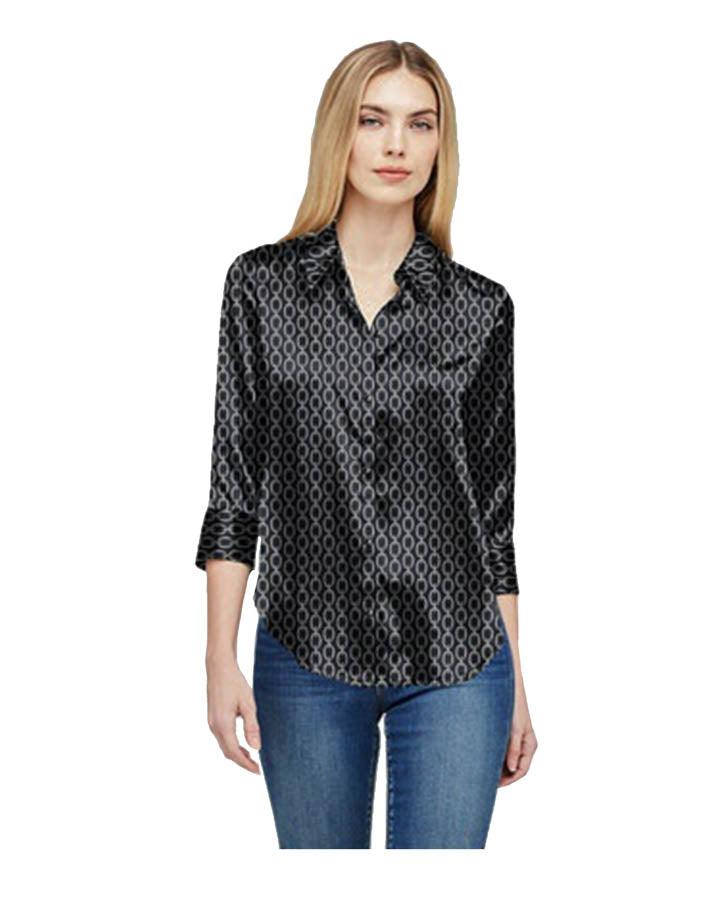 L'Agence Dani 3/4 Sleeve Black Ivory Chain Blouse