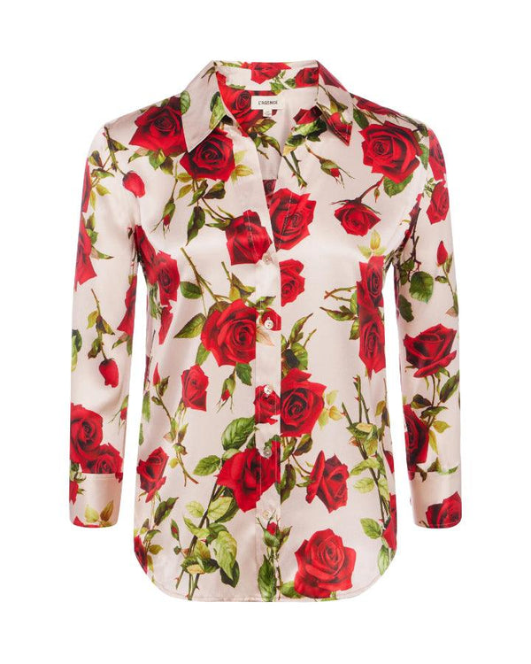 L'Agence Dani 3/4 Sleeve Romantic Rose Blouse