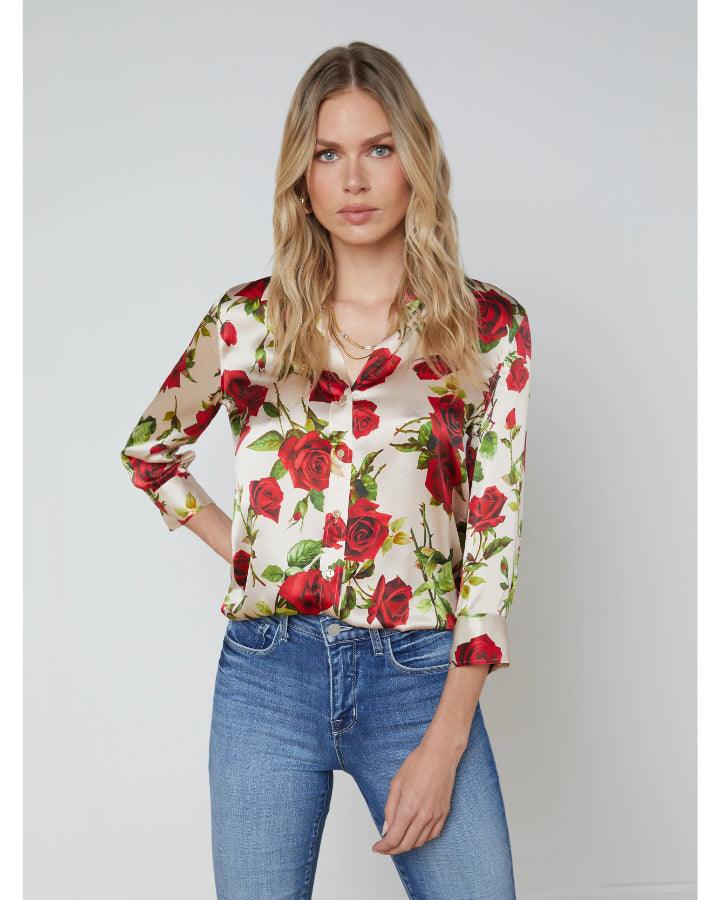 L'Agence Dani 3/4 Sleeve Romantic Rose Blouse