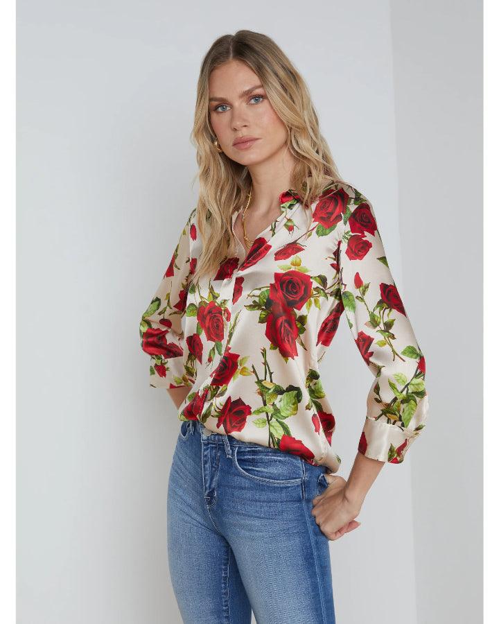 L'Agence Dani 3/4 Sleeve Romantic Rose Blouse