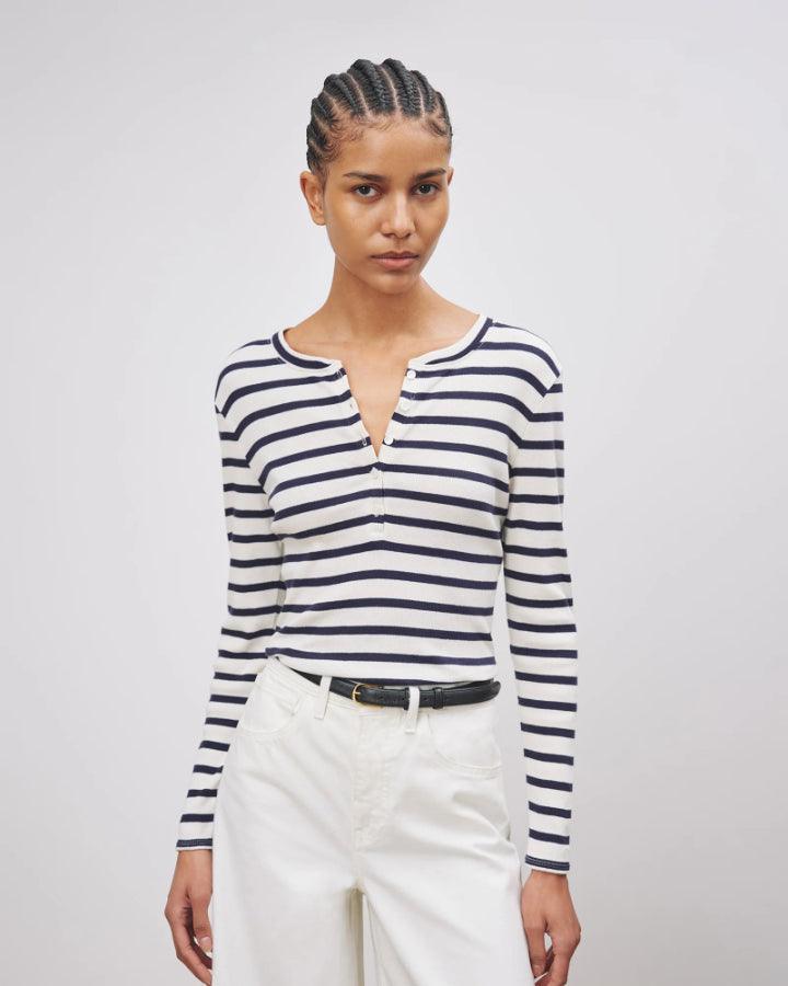 Nili Lotan Jordan Henley Striped Tee