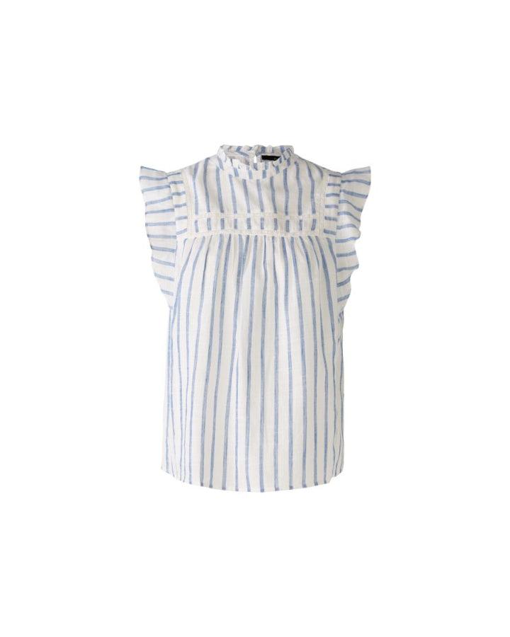 Oui Stripe Ruffle Cap Sleeve Top