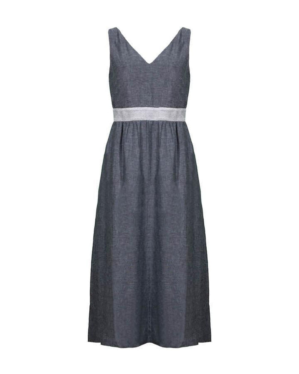 Purotatto Linen Sleeveless Dress With Sparkle Waistband