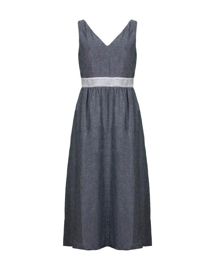 Purotatto Linen Sleeveless Dress With Sparkle Waistband