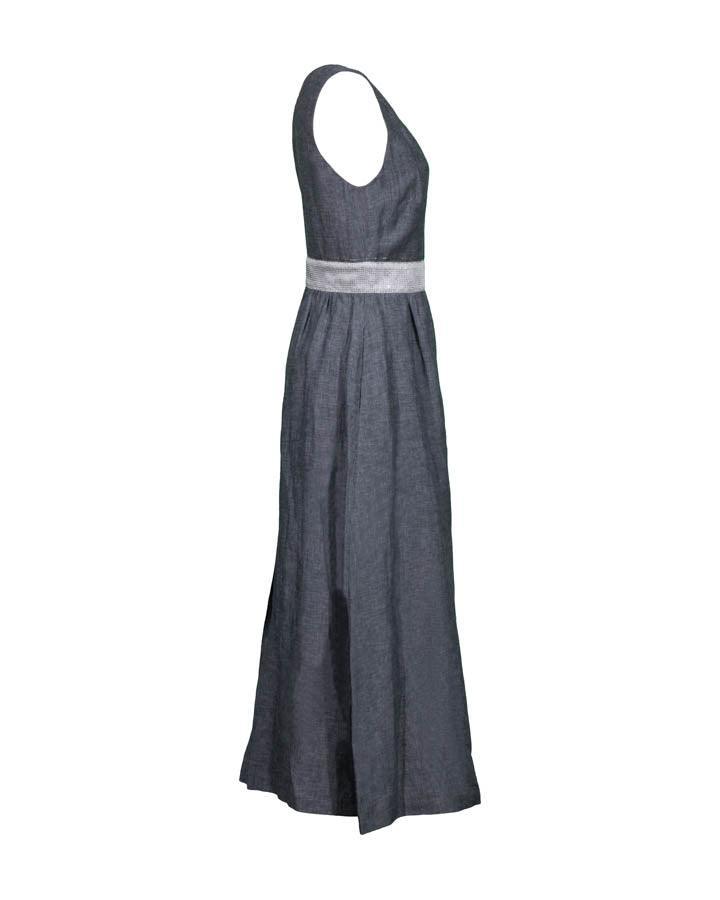 Purotatto Linen Sleeveless Dress With Sparkle Waistband