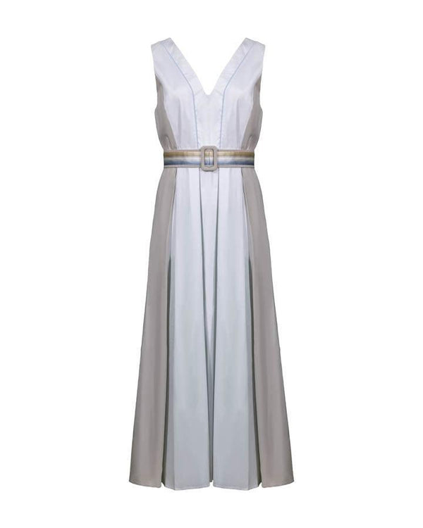 Purotatto Sleeveless A-Line Dress With Contrast Belt