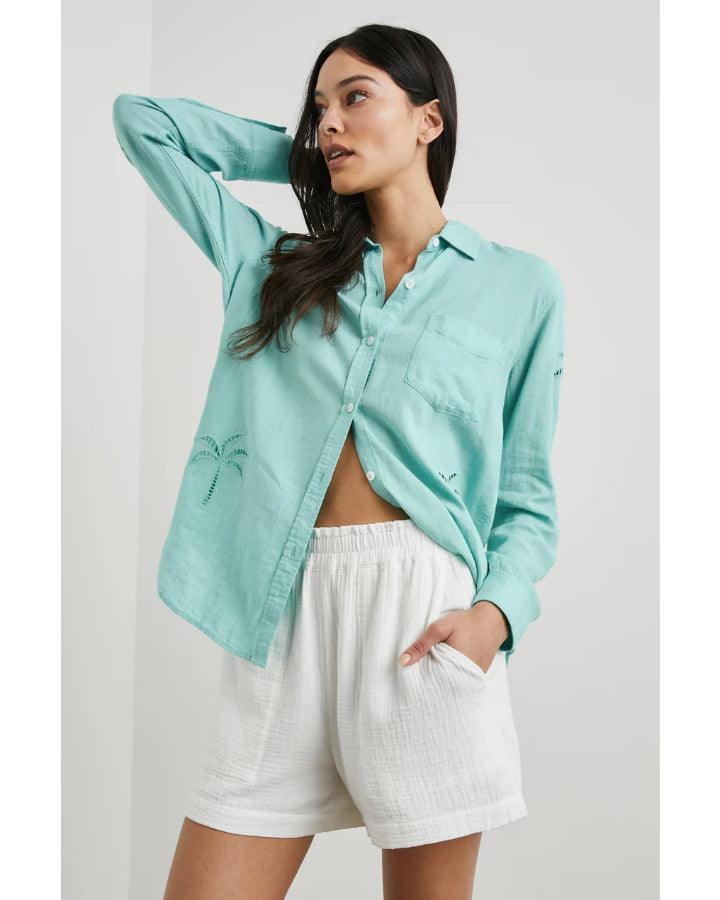 Rails Charli Aqua Palm Tree Eyelet Shirt