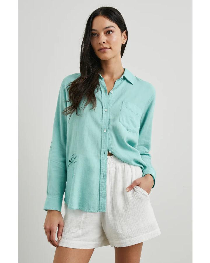 Rails Charli Aqua Palm Tree Eyelet Shirt