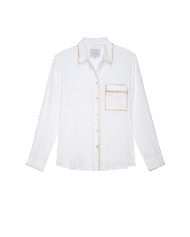 Rails Charli White Blanket Stitch Trim Shirt