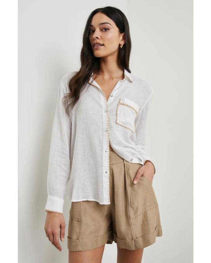 Rails Charli White Blanket Stitch Trim Shirt