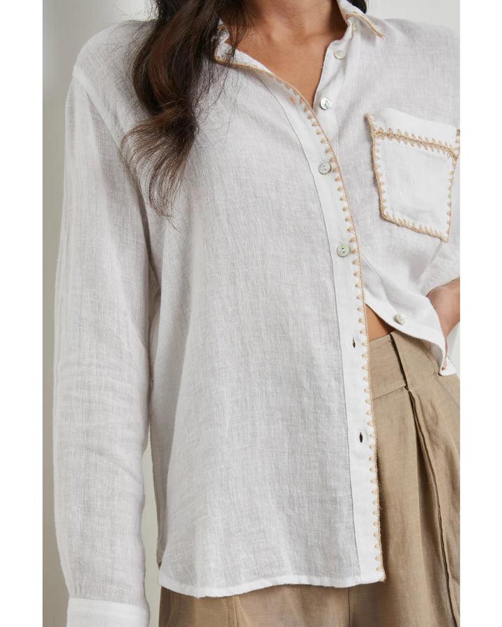 Rails Charli White Blanket Stitch Trim Shirt