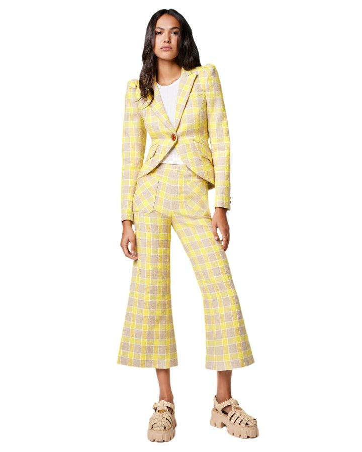 Smythe Pouf Sleeve One Button Blazer Yellow Check