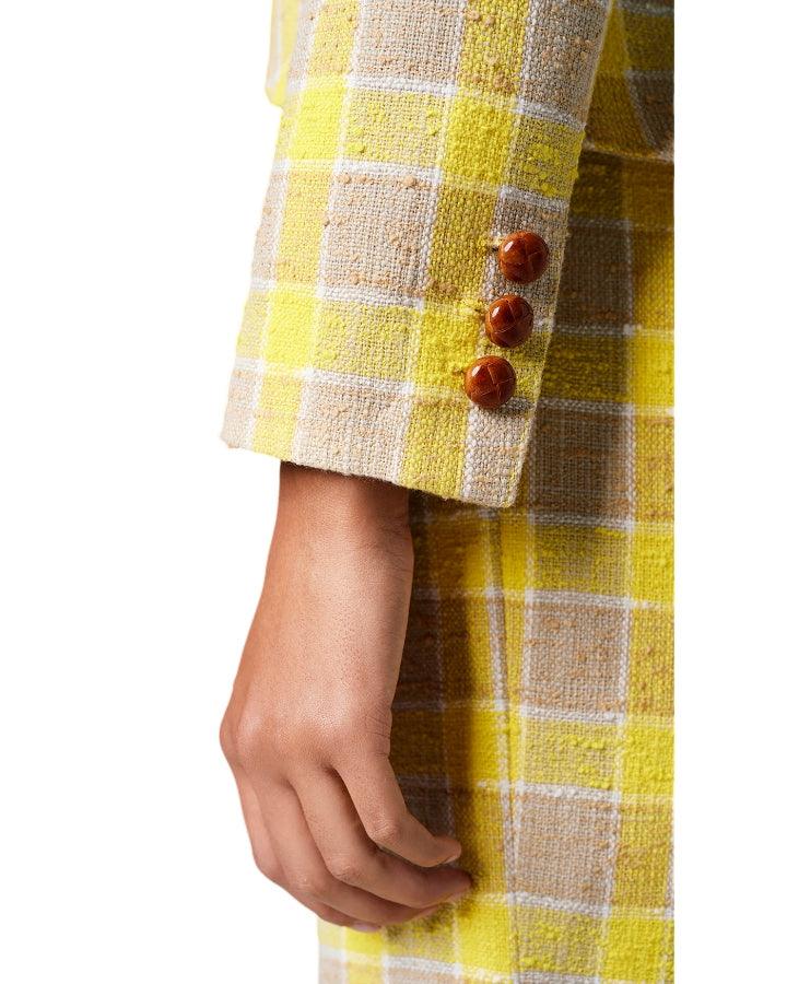 Smythe Pouf Sleeve One Button Blazer Yellow Check