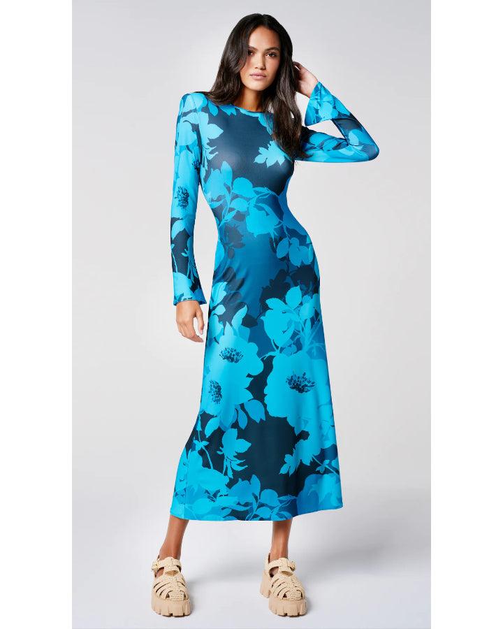 Smythe - Smythe Cobalt Floral Crewneck Midi Dress