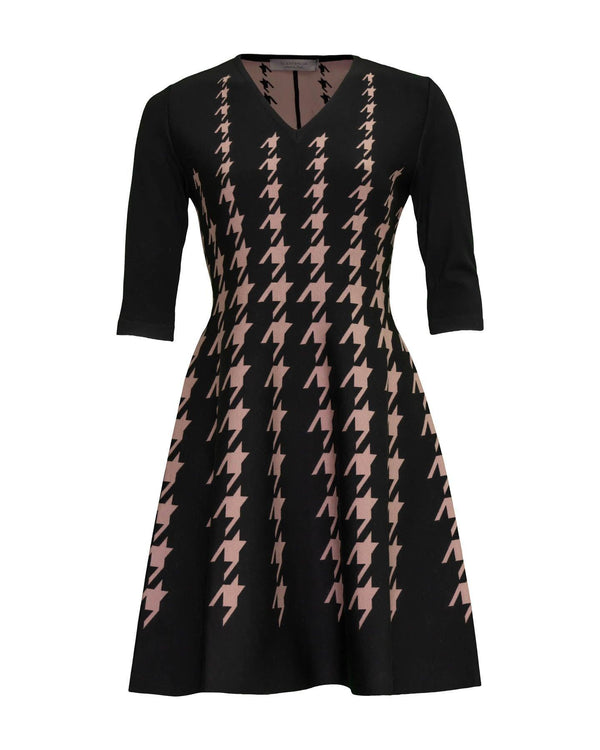 D-Exterior - Houndstooth Print A-Line Dress