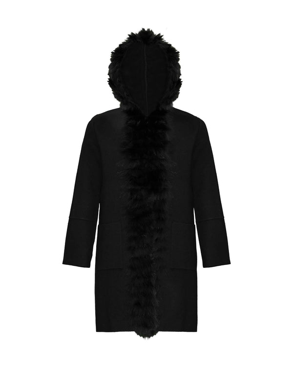 D-Exterior - Midlength Cashmere Topper Coat Black