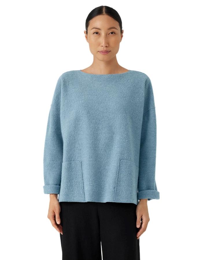 EILEEN FISHER Lightweight Boiled Wool Bateau-Neck Boxy Top