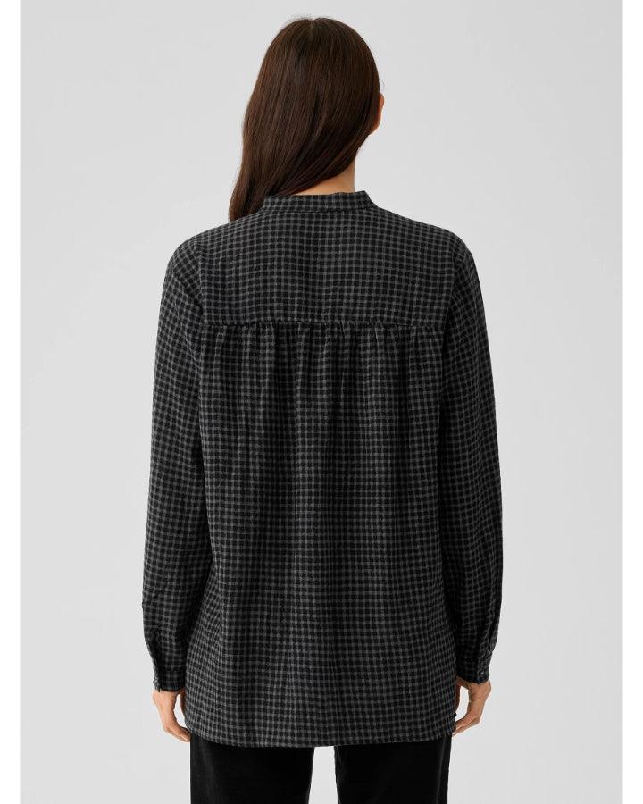 Eileen Fisher Check Print Mandarin Collar Shirt – BLU'S