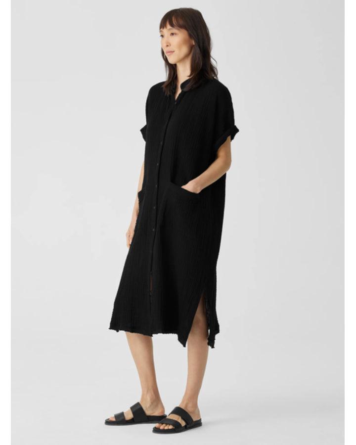 Eileen Fisher - Cotton Gauze Mandarin Collar Dress