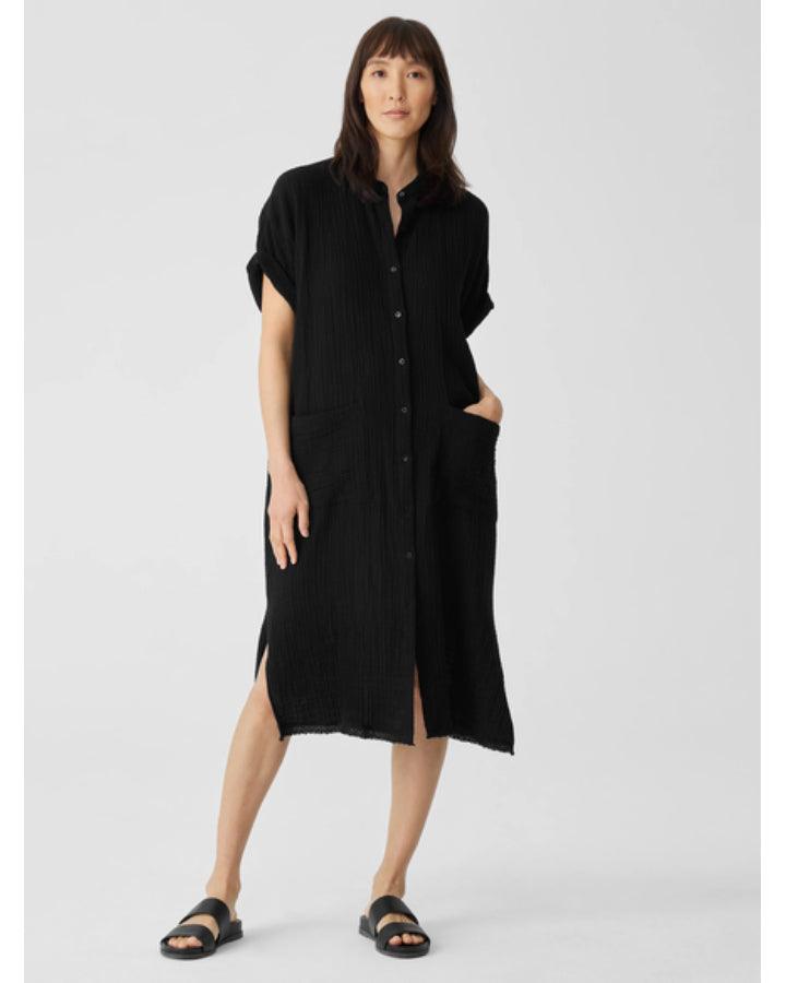 Eileen Fisher - Cotton Gauze Mandarin Collar Dress