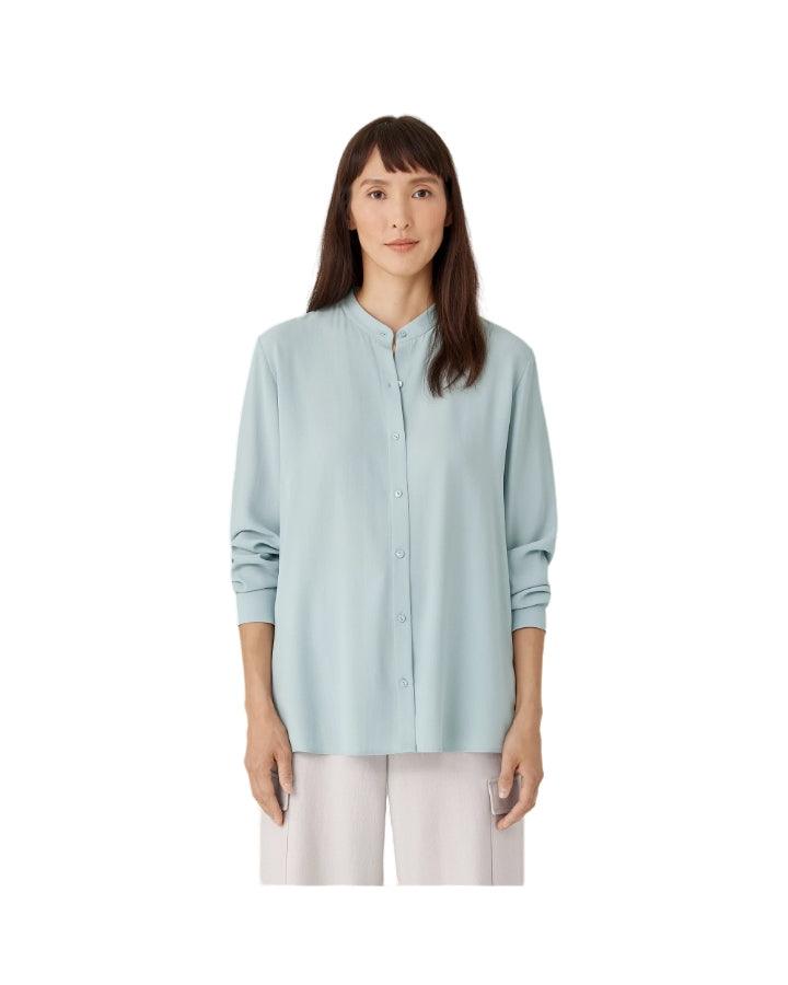 Eileen Fisher - Silk Georgette Crepe Band Collar Shirt