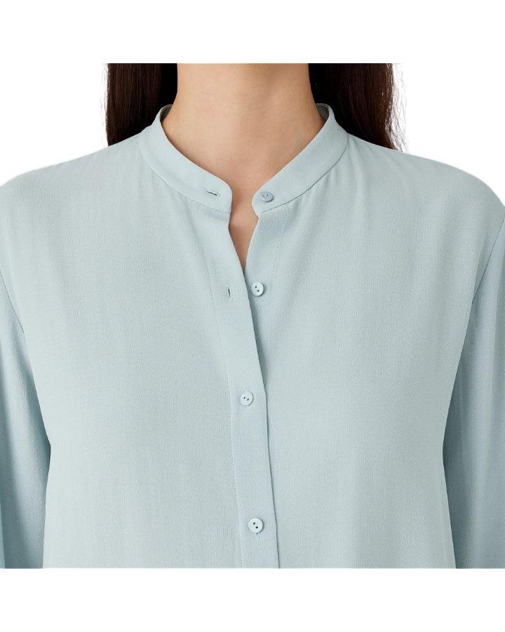 Silk Georgette Crepe Mandarin Collar Shirt