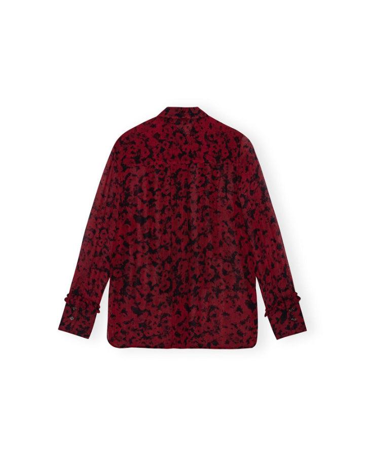 Ganni - Red Print Georgette Ruffle Shirt