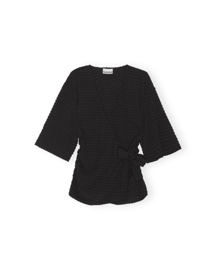 Ganni - Stretch Seersucker Wrap Blouse