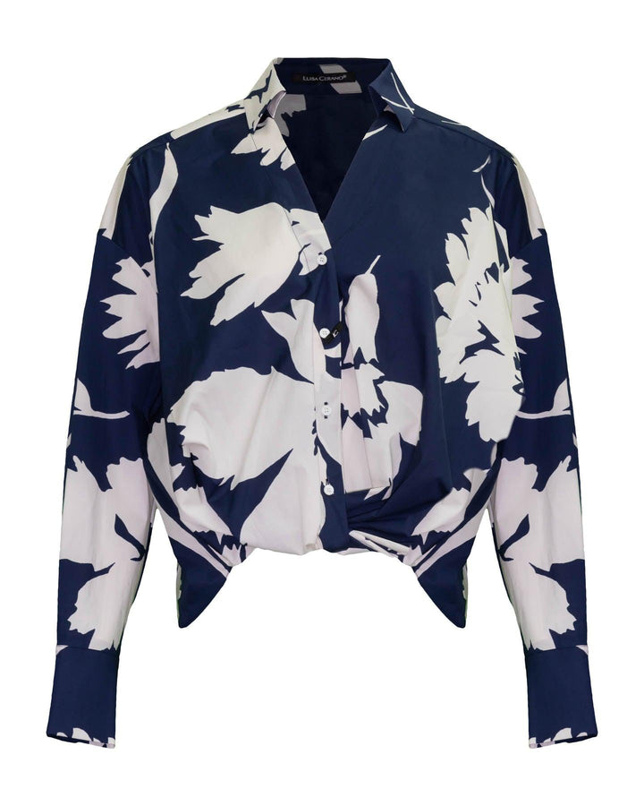 Luisa Cerano - Hibiscus Print Blouse Blue Grey