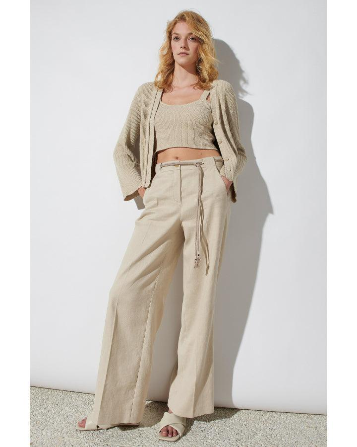 Beige wide leg linen trousers best sale