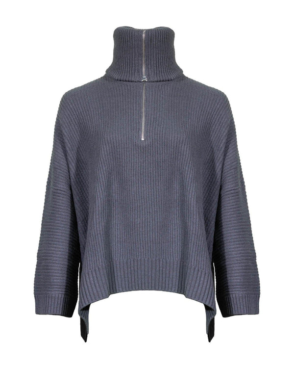 Purotatto - Ribbed Zip Neck Wool Cashmere Turtleneck