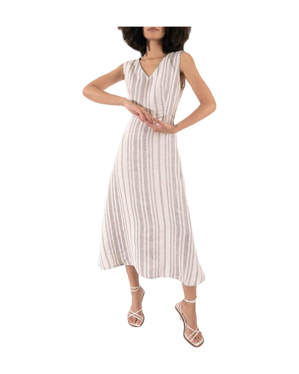 Purotatto - Silver Striped Linen Dress