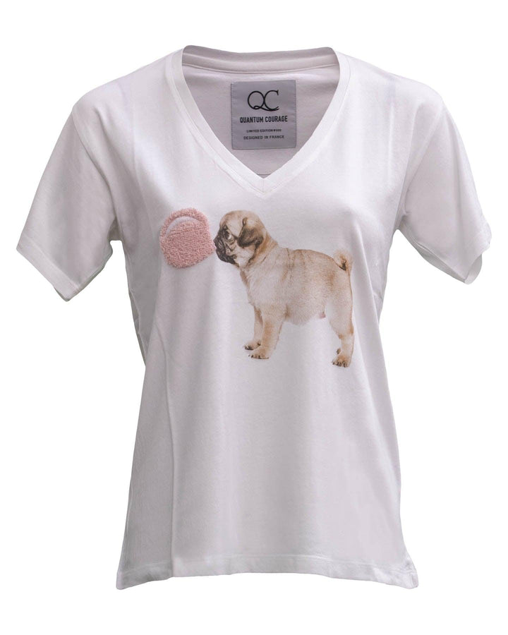 Quantum Courage - Bubblegum Pug V Neck Tee