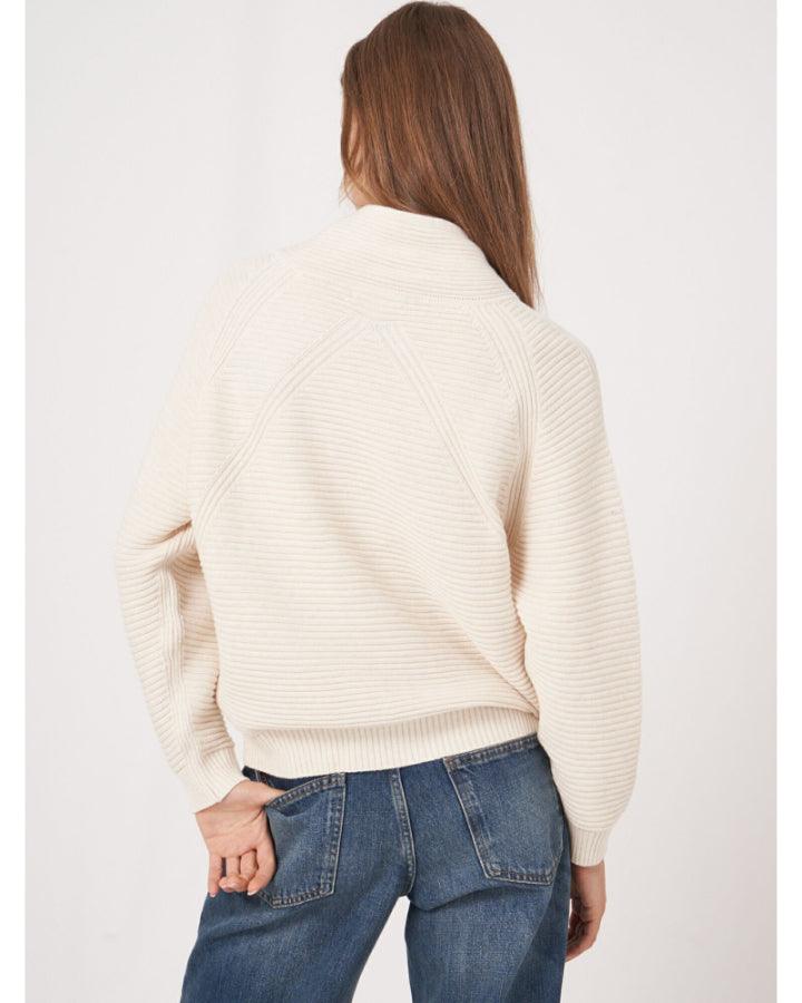 Repeat - Cotton Rib Knit Sweater With Drawstring