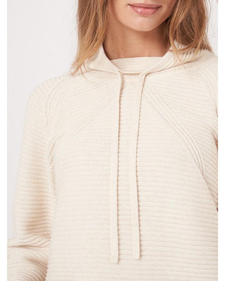 Repeat - Cotton Rib Knit Sweater With Drawstring