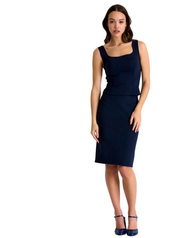 Navy elastic shop waist pencil skirt