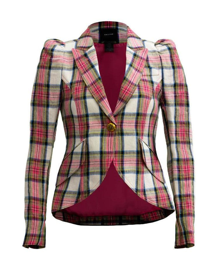 Smythe - Pouf Sleeve Blazer Madras Plaid